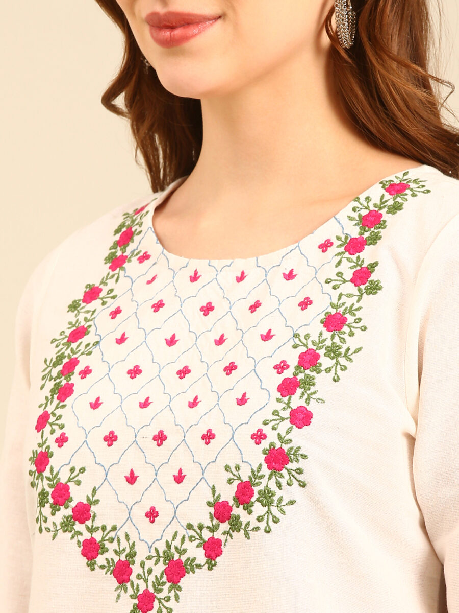 Marcia White embroidred Cotton Straight kurta - Image 7
