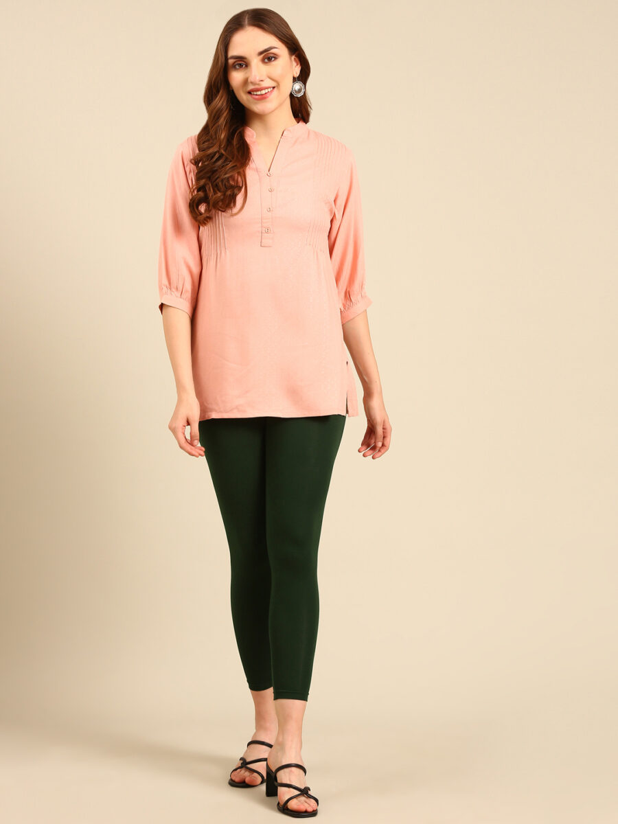 Marcia Bottle Green solid Cotton Lycra Ankle Length Leggings - Image 6