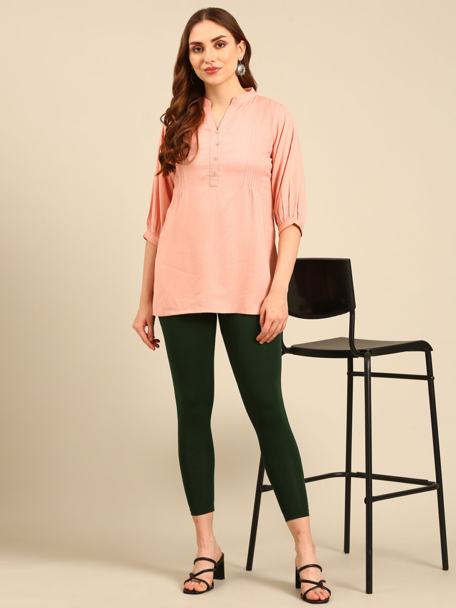 Marcia Bottle Green solid Cotton Lycra Ankle Length Leggings