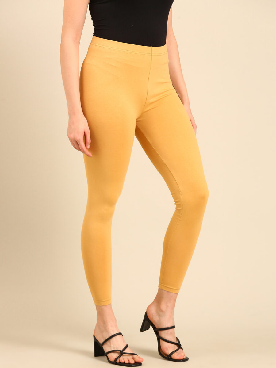 Marcia Gold solid Cotton Lycra Ankle Length Leggings - Image 4