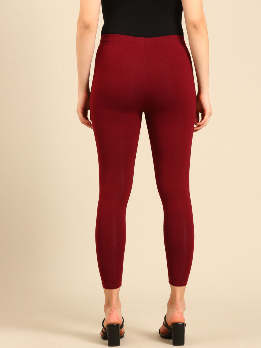 Marcia Maroon solid Cotton Lycra Ankle Length Leggings - Image 5