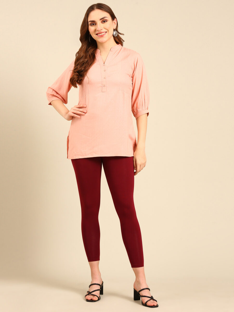 Marcia Maroon solid Cotton Lycra Ankle Length Leggings - Image 6