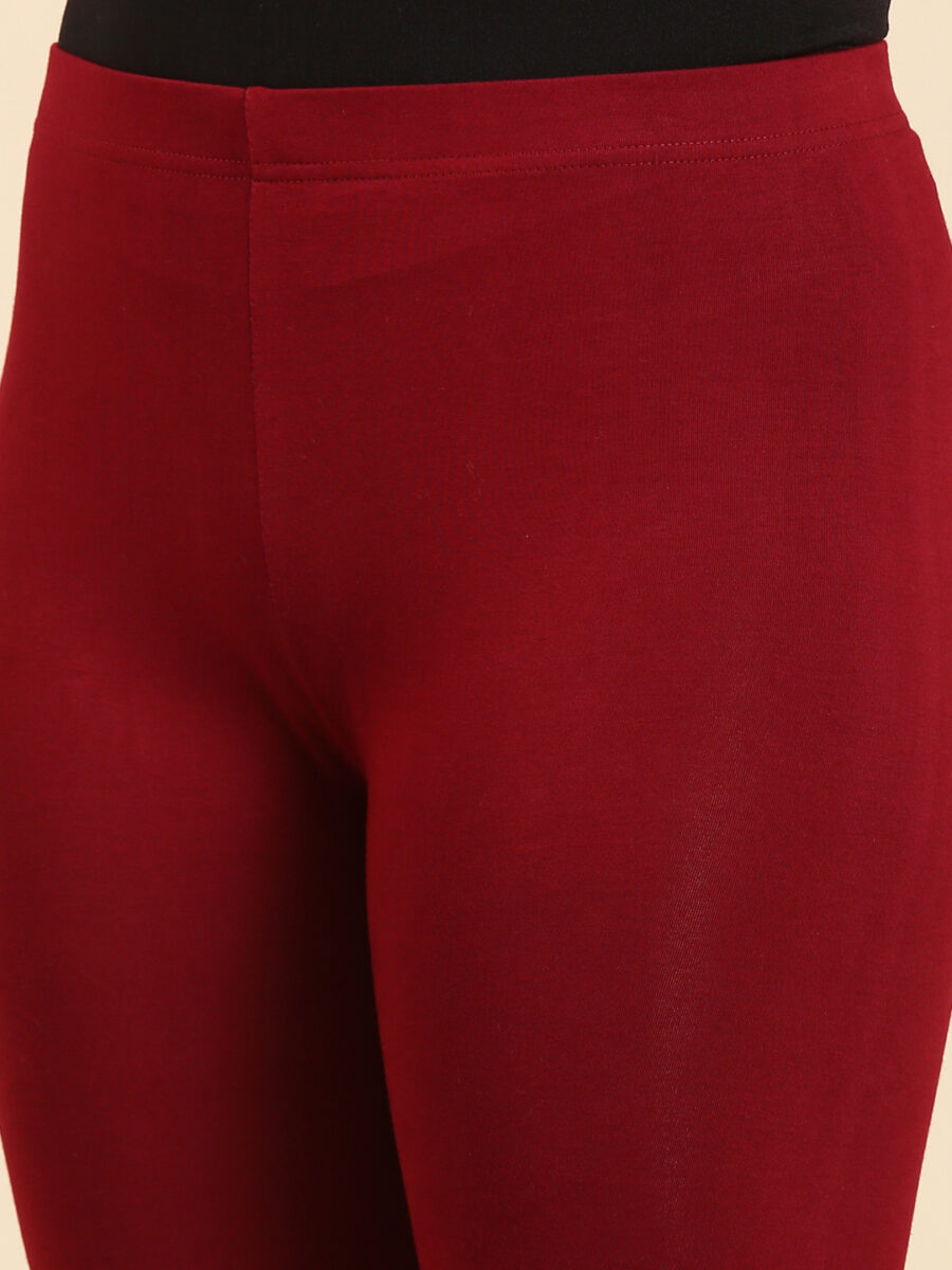 Marcia Maroon solid Cotton Lycra Ankle Length Leggings - Image 7
