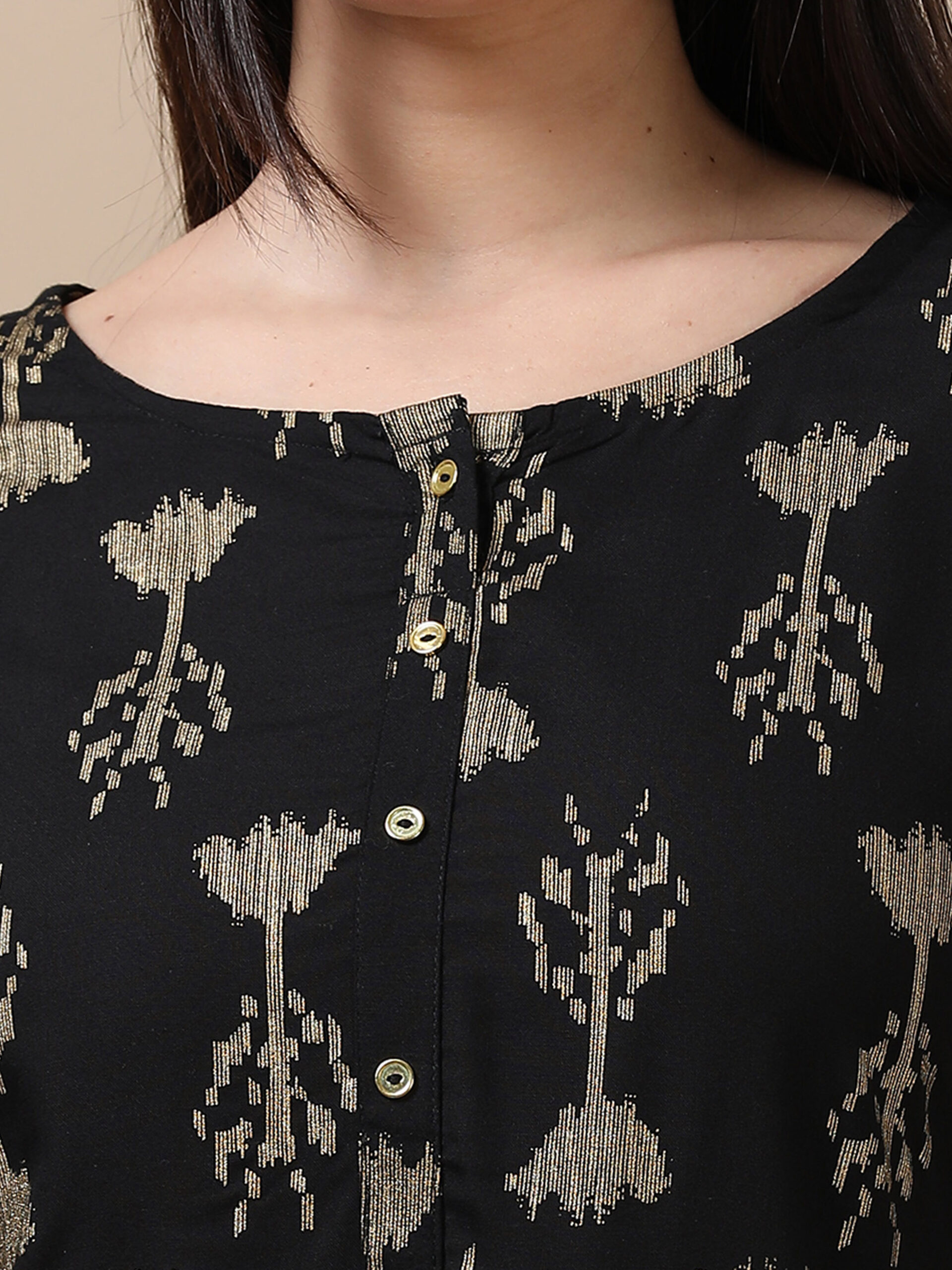 Marcia Black Printed Rayon A-Line Long Kurta - Image 6