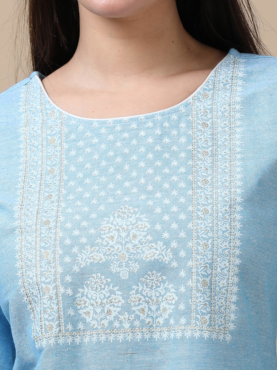 Marcia Aqua Printed Cotton Straight Long Kurta - Image 3