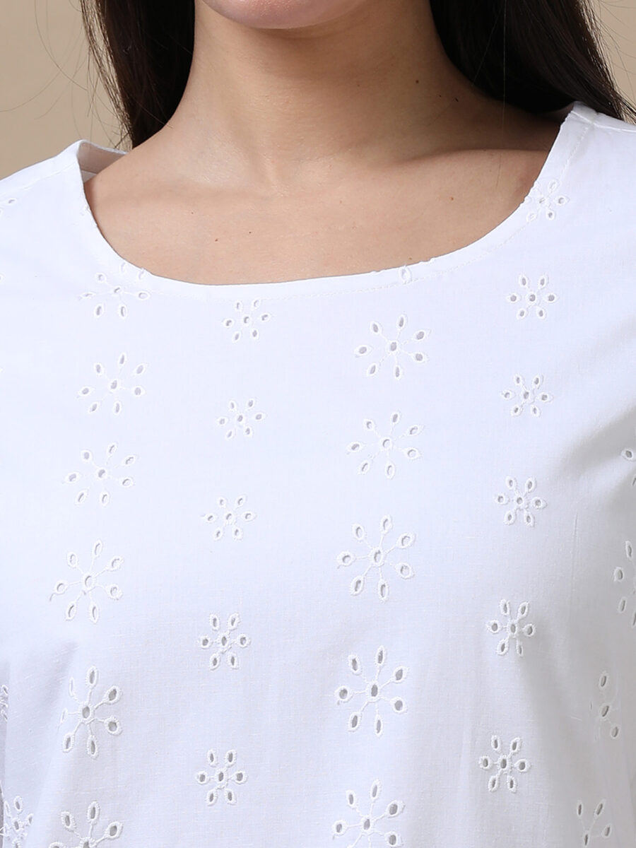 Marcia White Embroidery Cotton Straight Long Kurta - Image 6