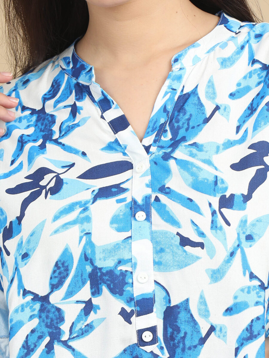 Marcia Aqua Floral Printed Regular Kurti with Trousers - Image 5