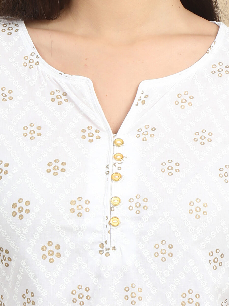 Women White Ethnic Motifs Printed Cotton Kurta - Image 3
