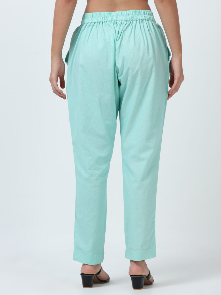 Marcia Aqua Solid Cotton Regular Trousers - Image 3