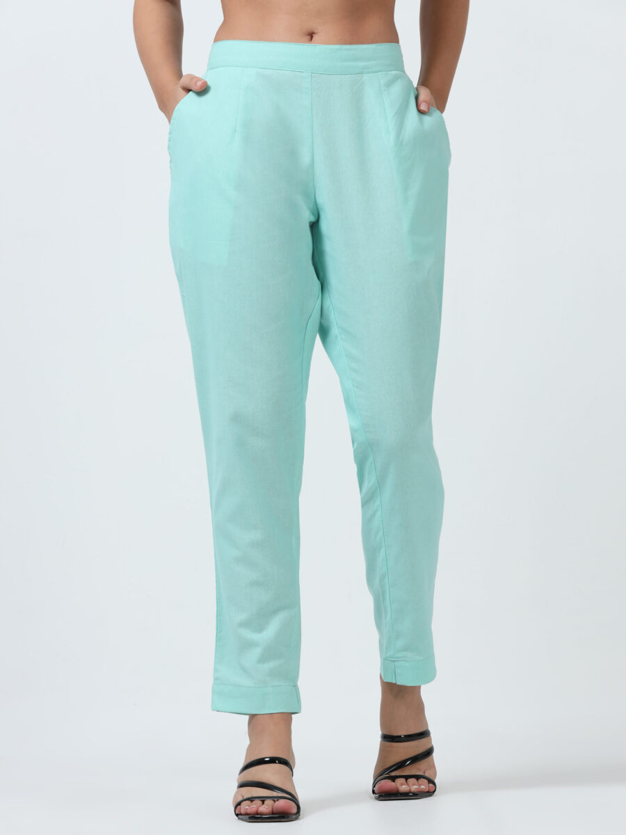 Marcia Aqua Solid Cotton Regular Trousers