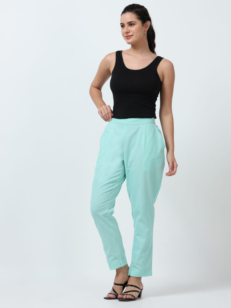 Marcia Aqua Solid Cotton Regular Trousers - Image 4