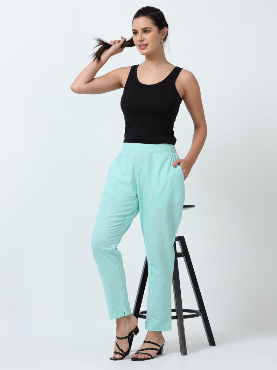 Marcia Aqua Solid Cotton Regular Trousers - Image 5