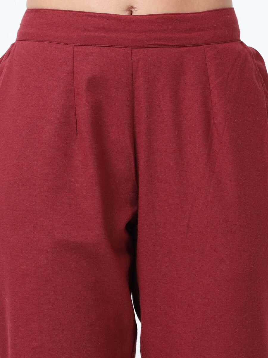 Marcia Maroon Solid Cotton Regular Trousers - Image 5