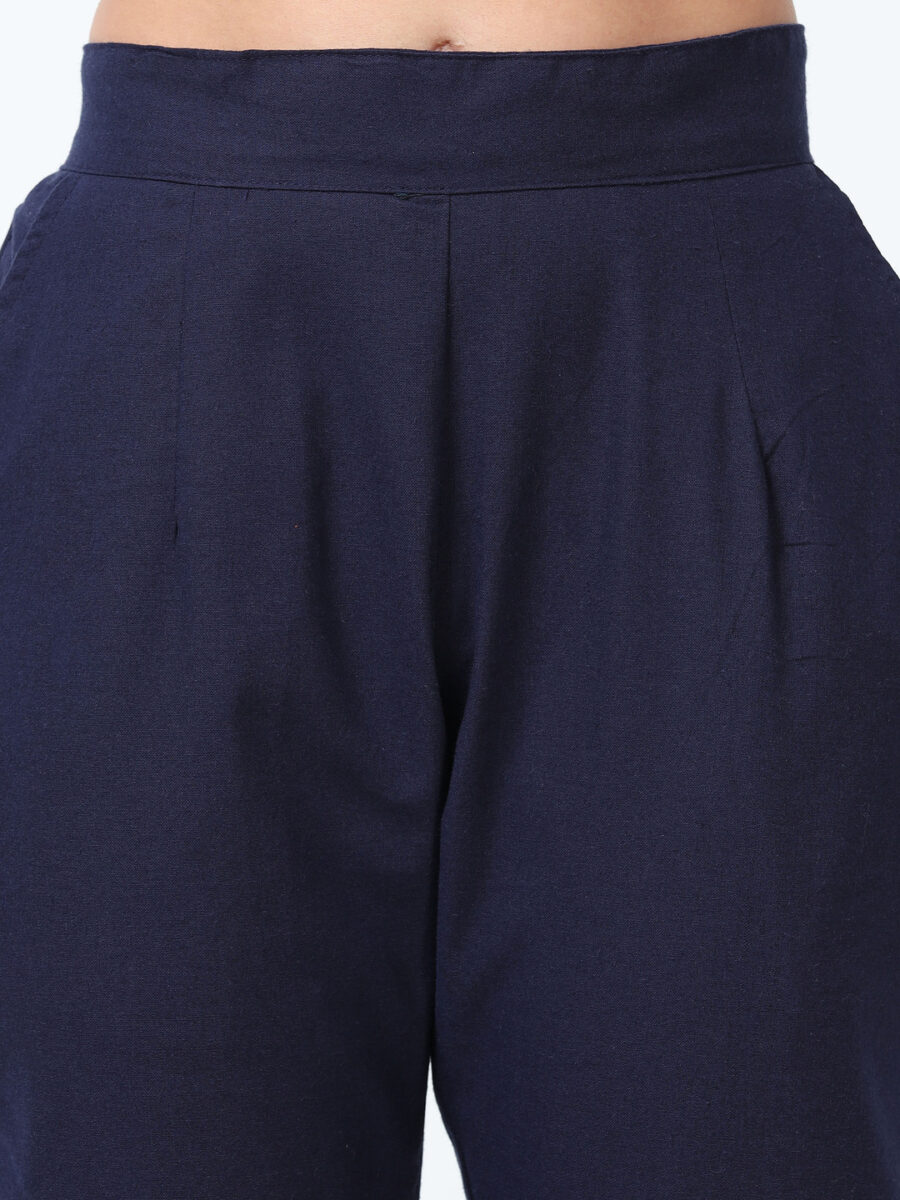 Marcia Navy Solid Cotton Regular Trousers - Image 6