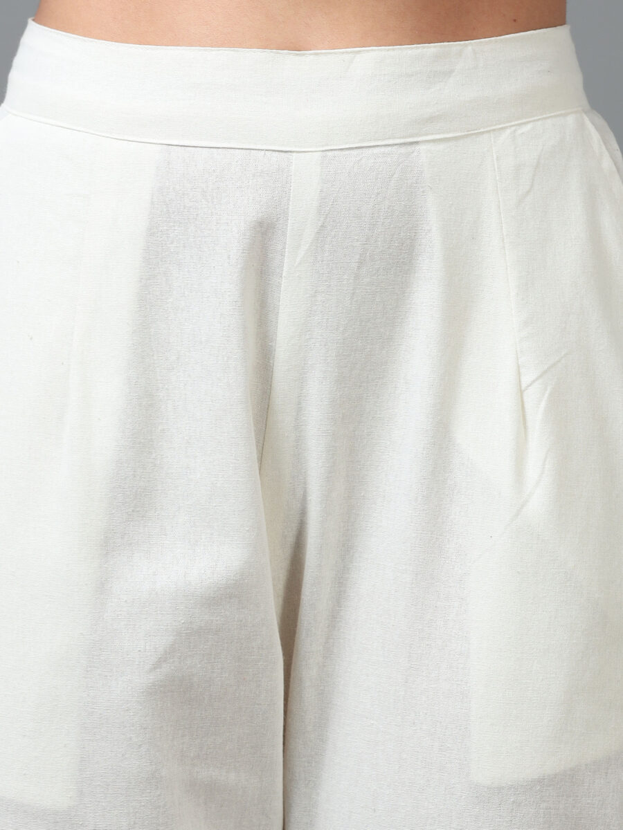 Marcia off White Solid Cotton Regular Trousers - Image 6