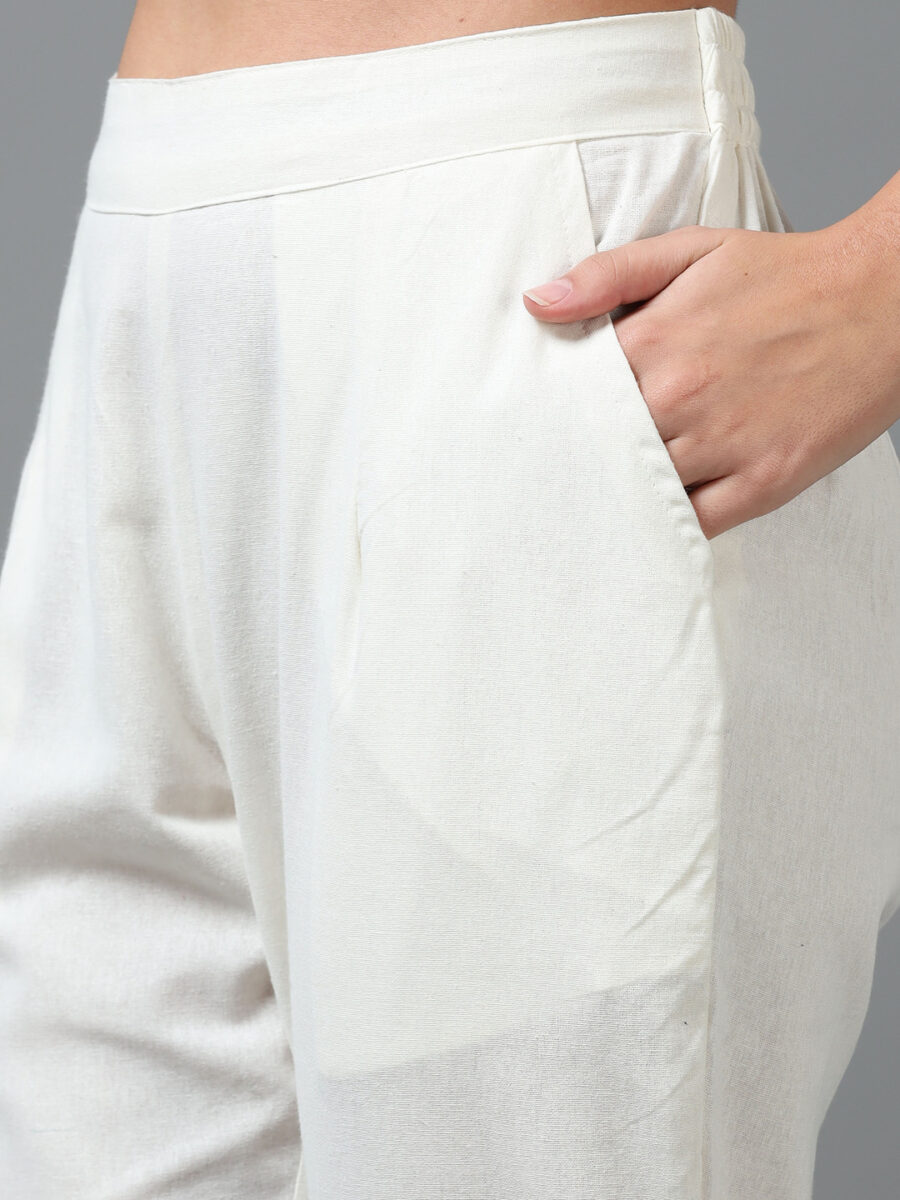 Marcia off White Solid Cotton Regular Trousers - Image 4