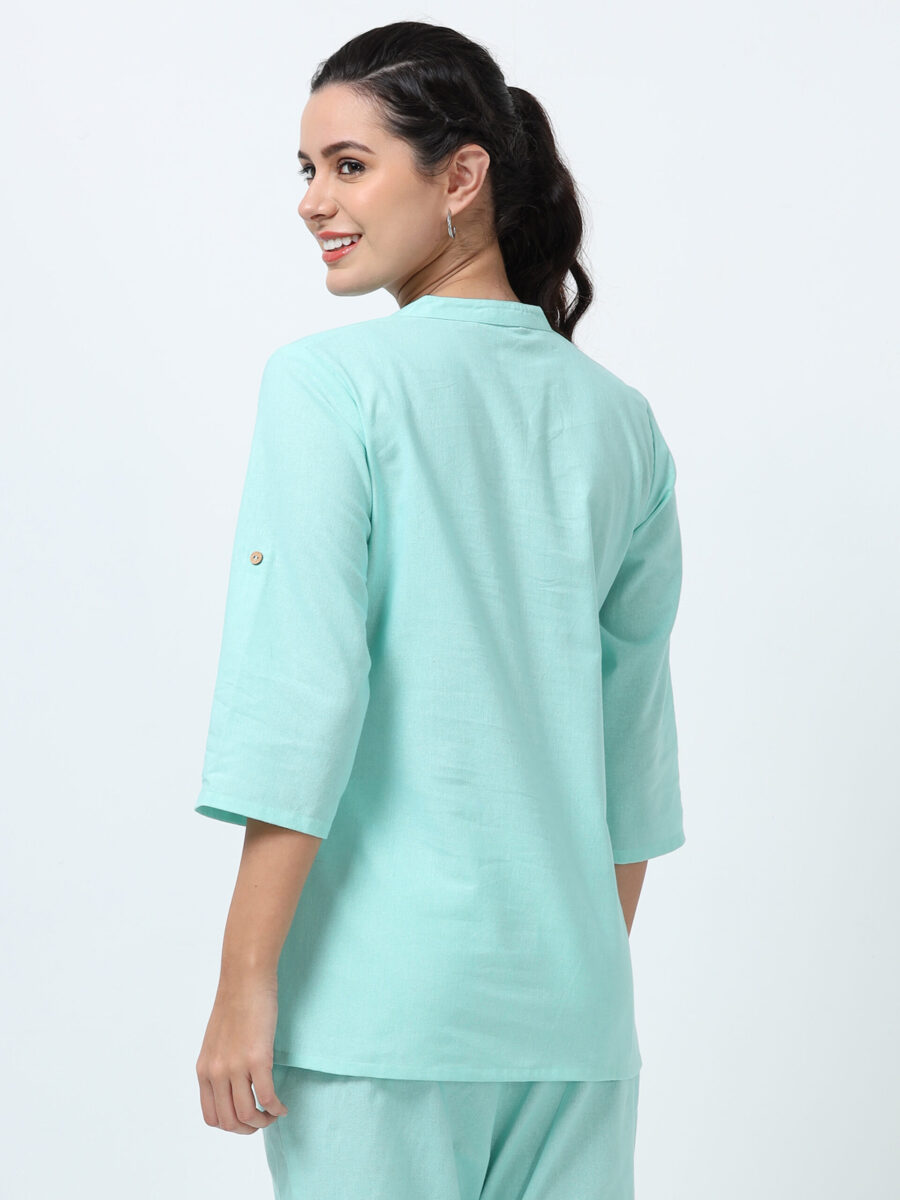 Marcia Aqua Solid Cotton Regular Kurti - Image 2