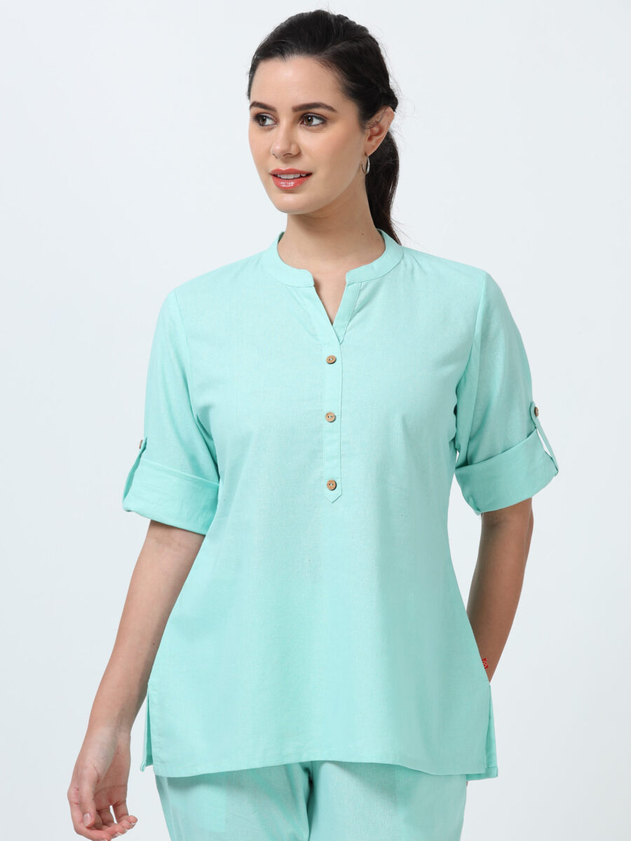 Marcia Aqua Solid Cotton Regular Kurti