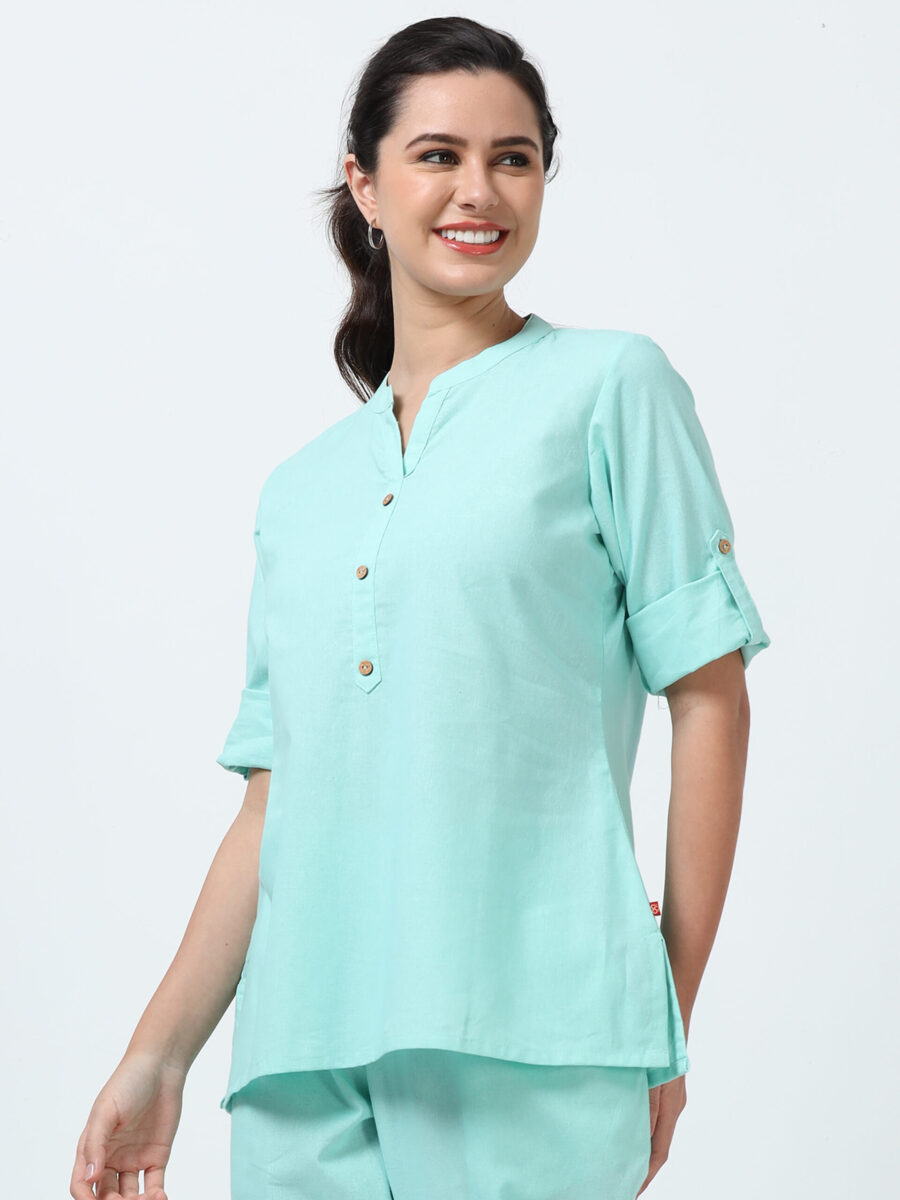 Marcia Aqua Solid Cotton Regular Kurti - Image 4