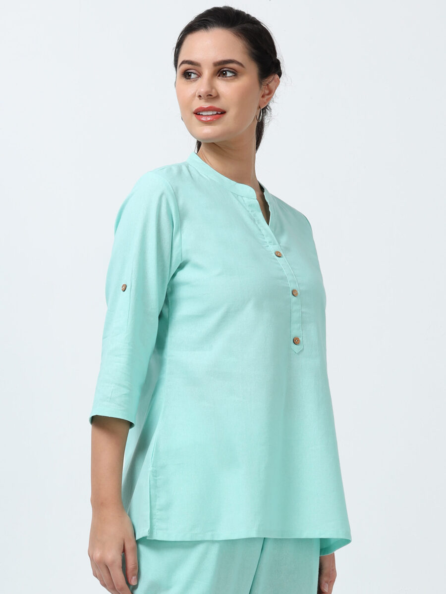 Marcia Aqua Solid Cotton Regular Kurti - Image 5