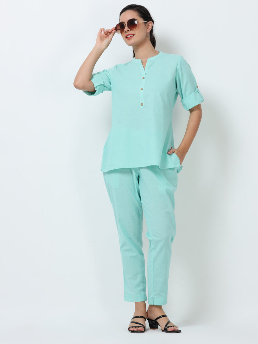 Marcia Aqua Solid Cotton Regular Kurti - Image 6