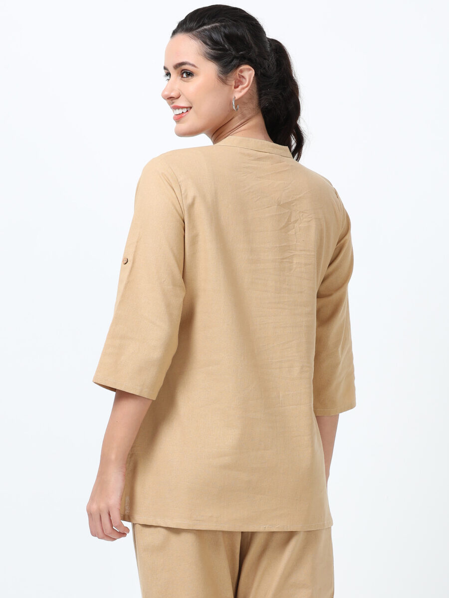 Marcia Beige Solid Rayon Straight Kurti - Image 6