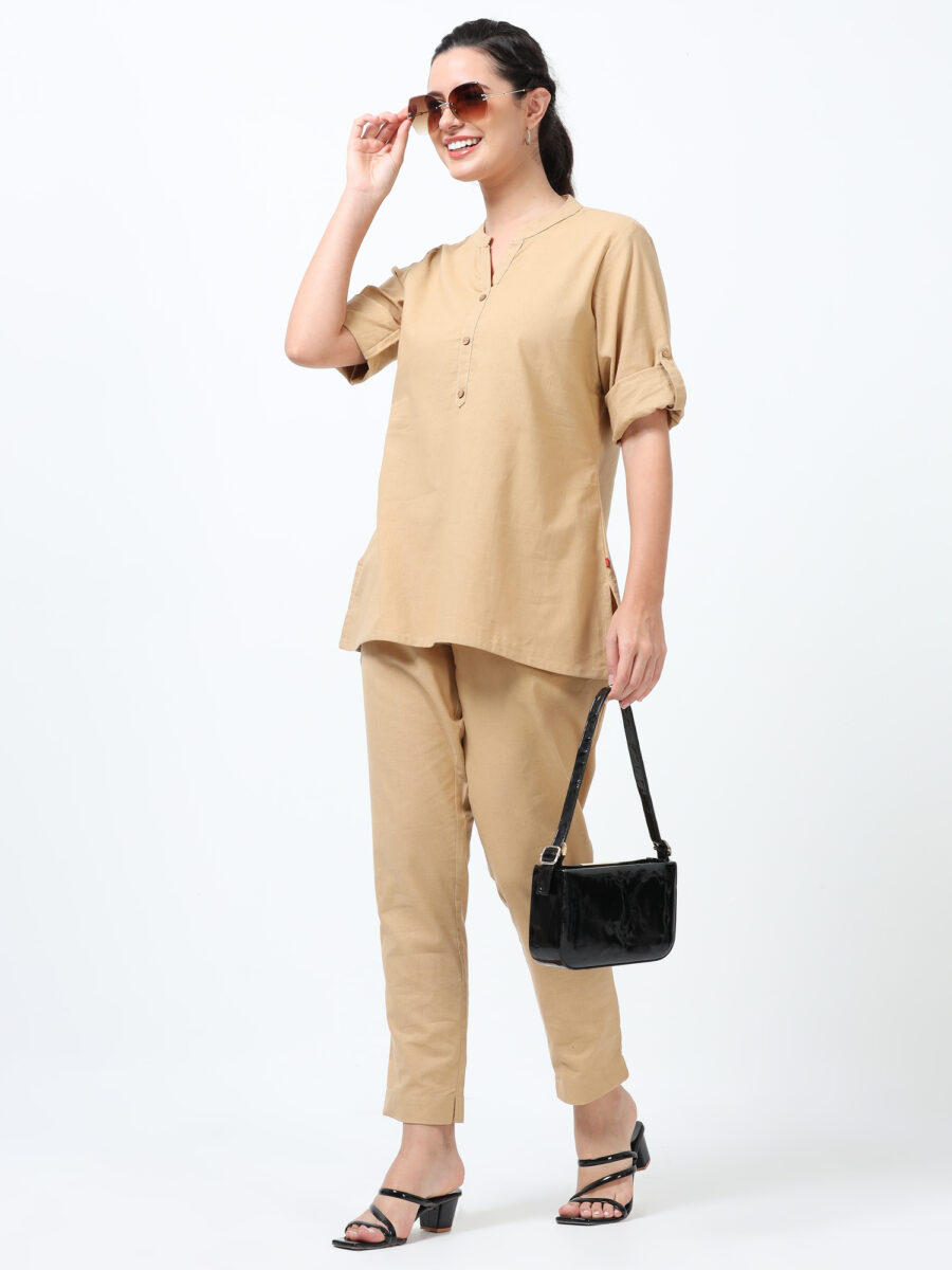 Marcia Beige Solid Rayon Straight Kurti - Image 4
