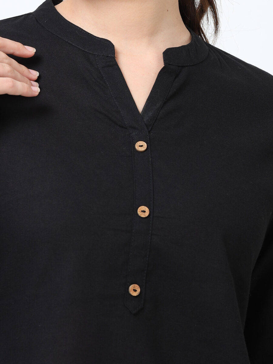 Marcia Black Solid Rayon Straight Kurti - Image 2