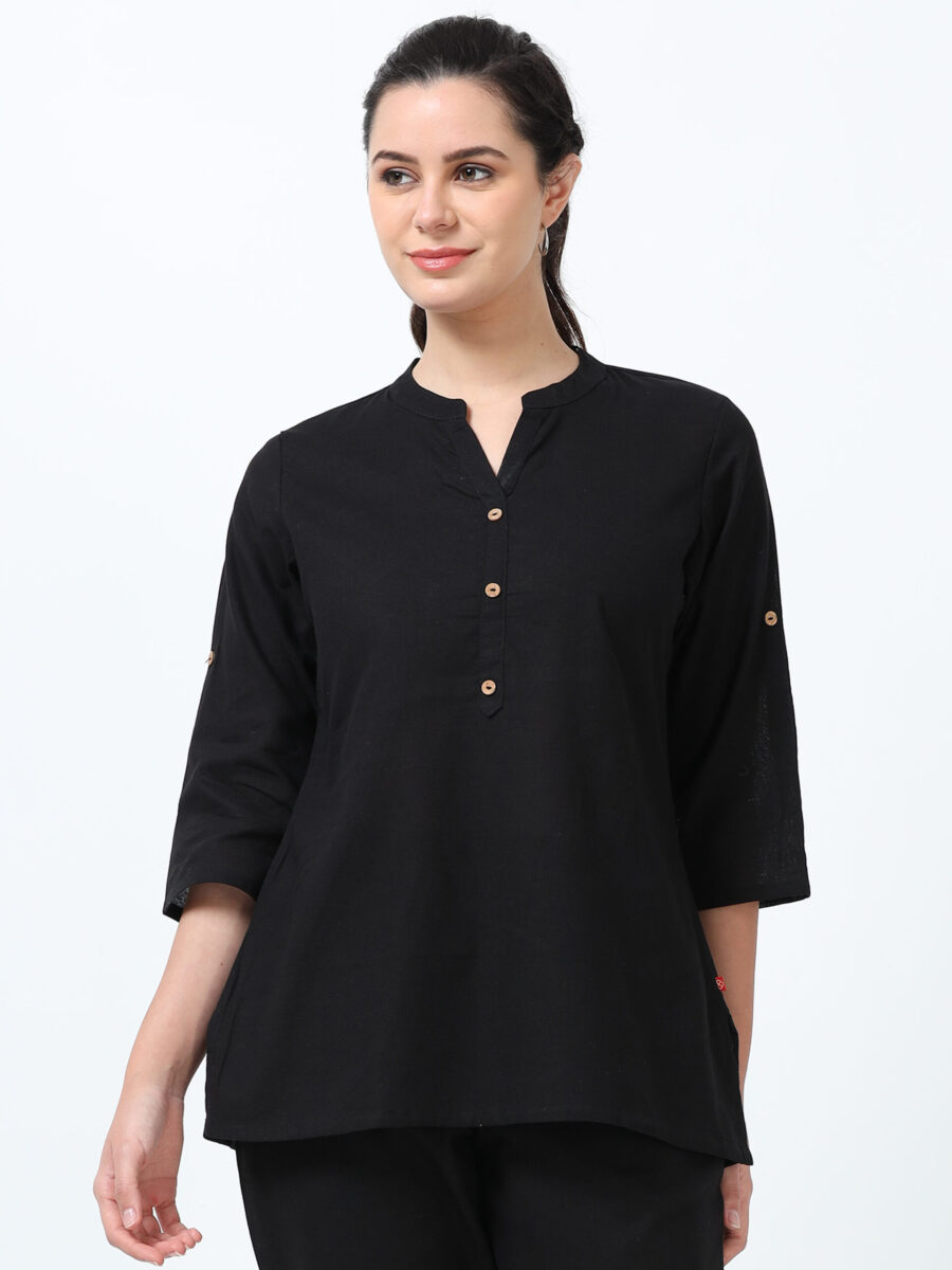 Marcia Black Solid Rayon Straight Kurti - Image 4