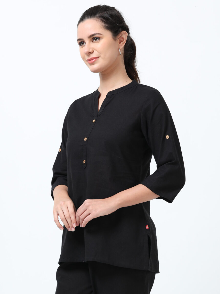 Marcia Black Solid Rayon Straight Kurti - Image 3
