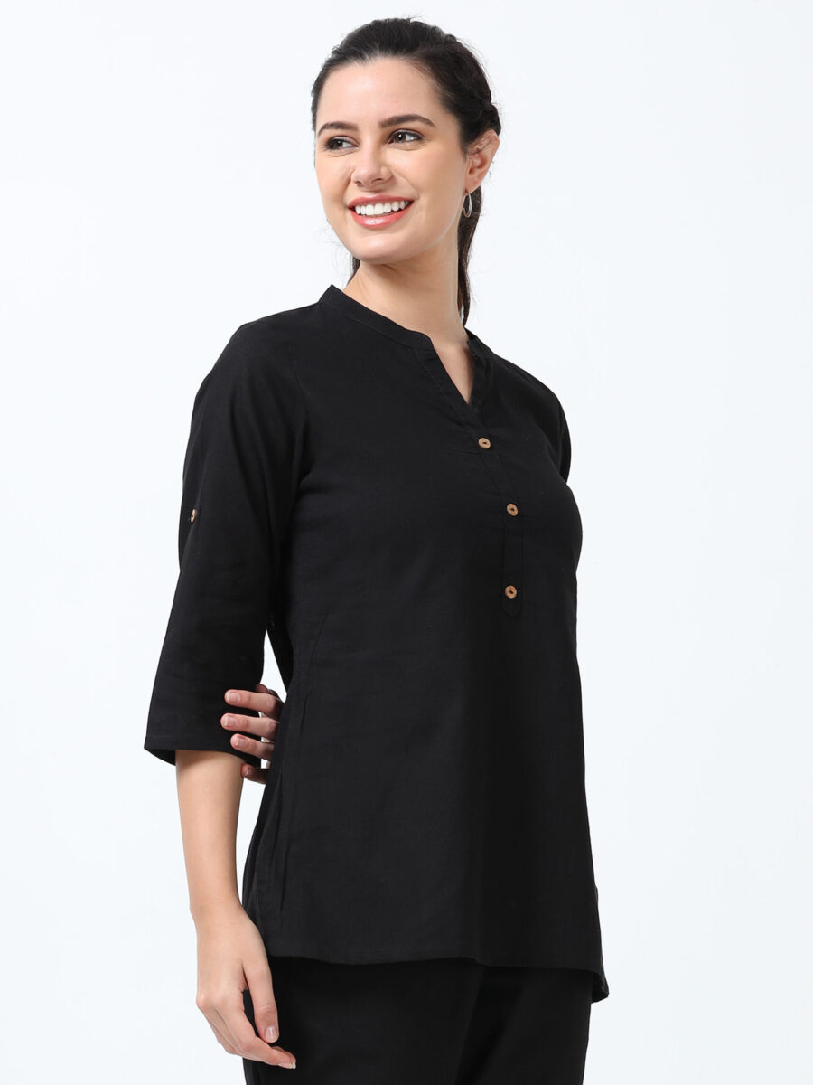 Marcia Black Solid Rayon Straight Kurti - Image 6