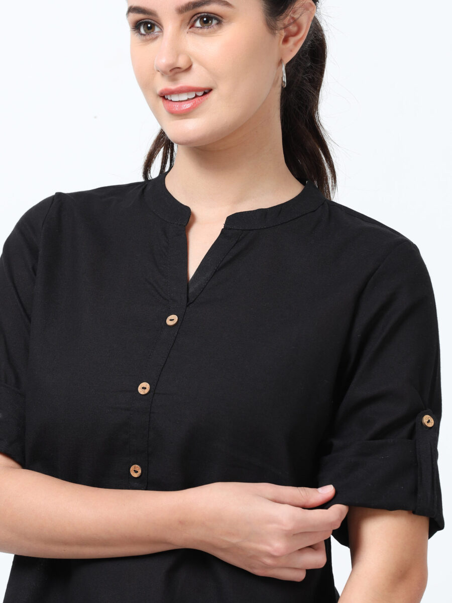 Marcia Black Solid Rayon Straight Kurti - Image 7