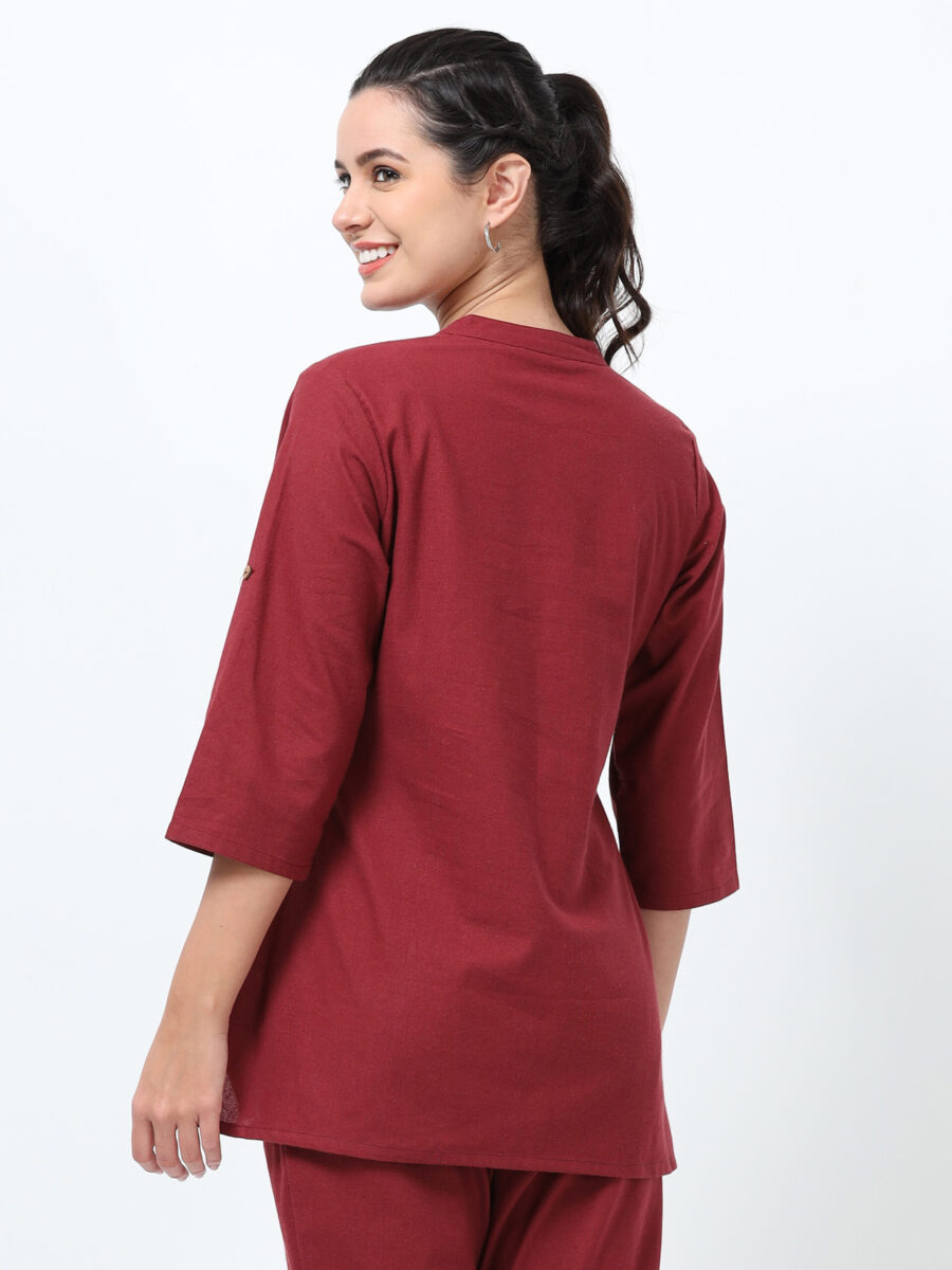 Marcia Maroon Solid Rayon Straight Kurti - Image 3