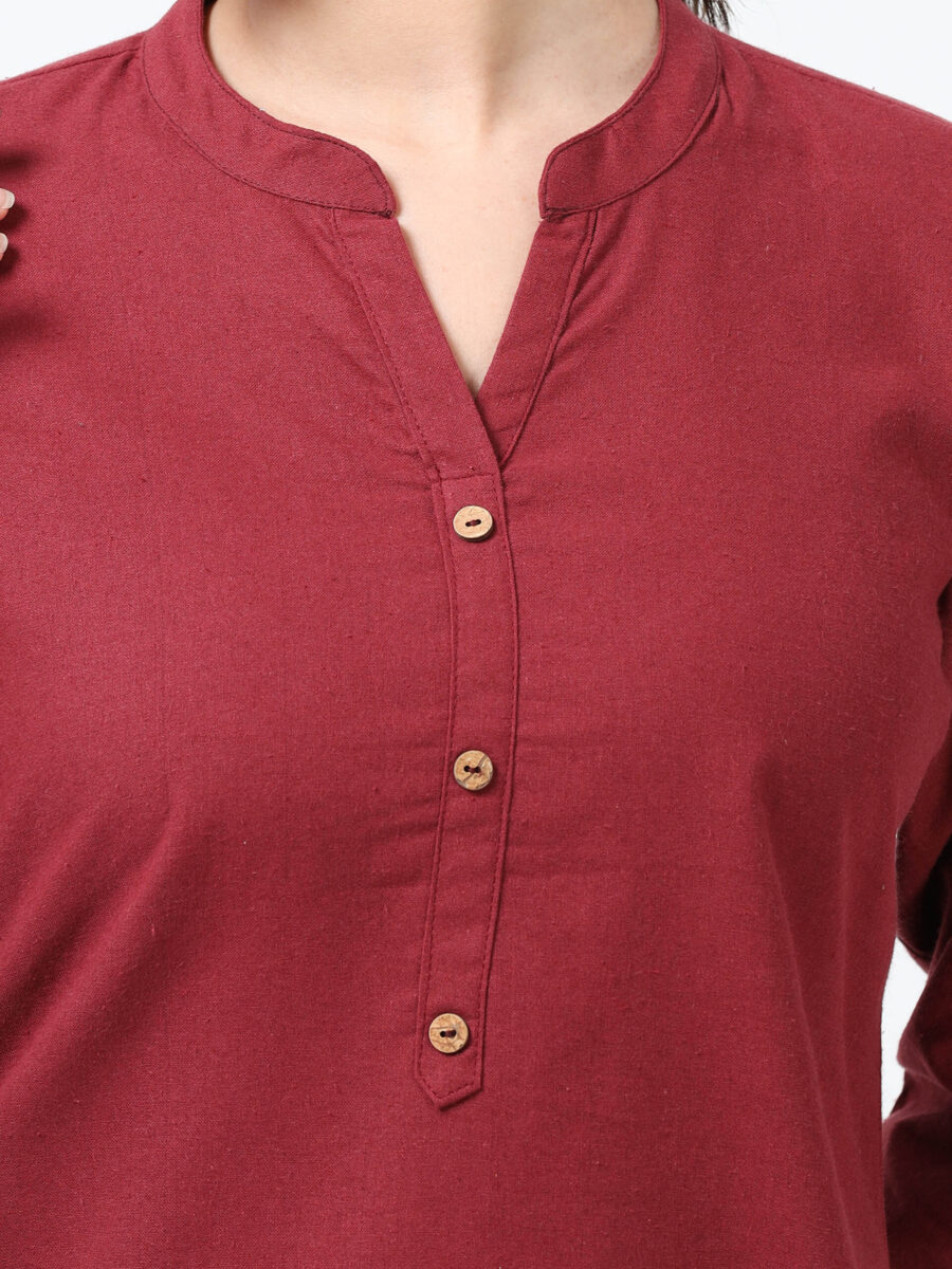 Marcia Maroon Solid Rayon Straight Kurti - Image 2