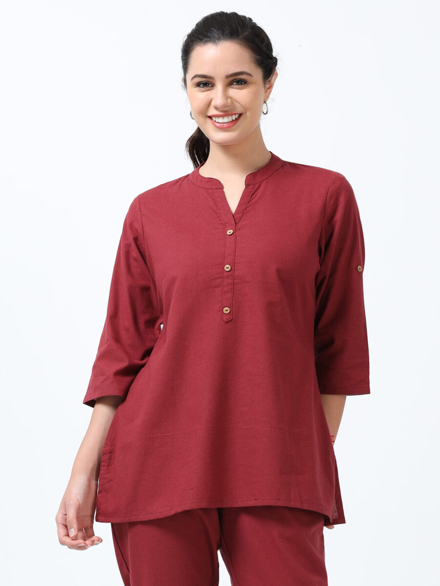 Marcia Maroon Solid Rayon Straight Kurti