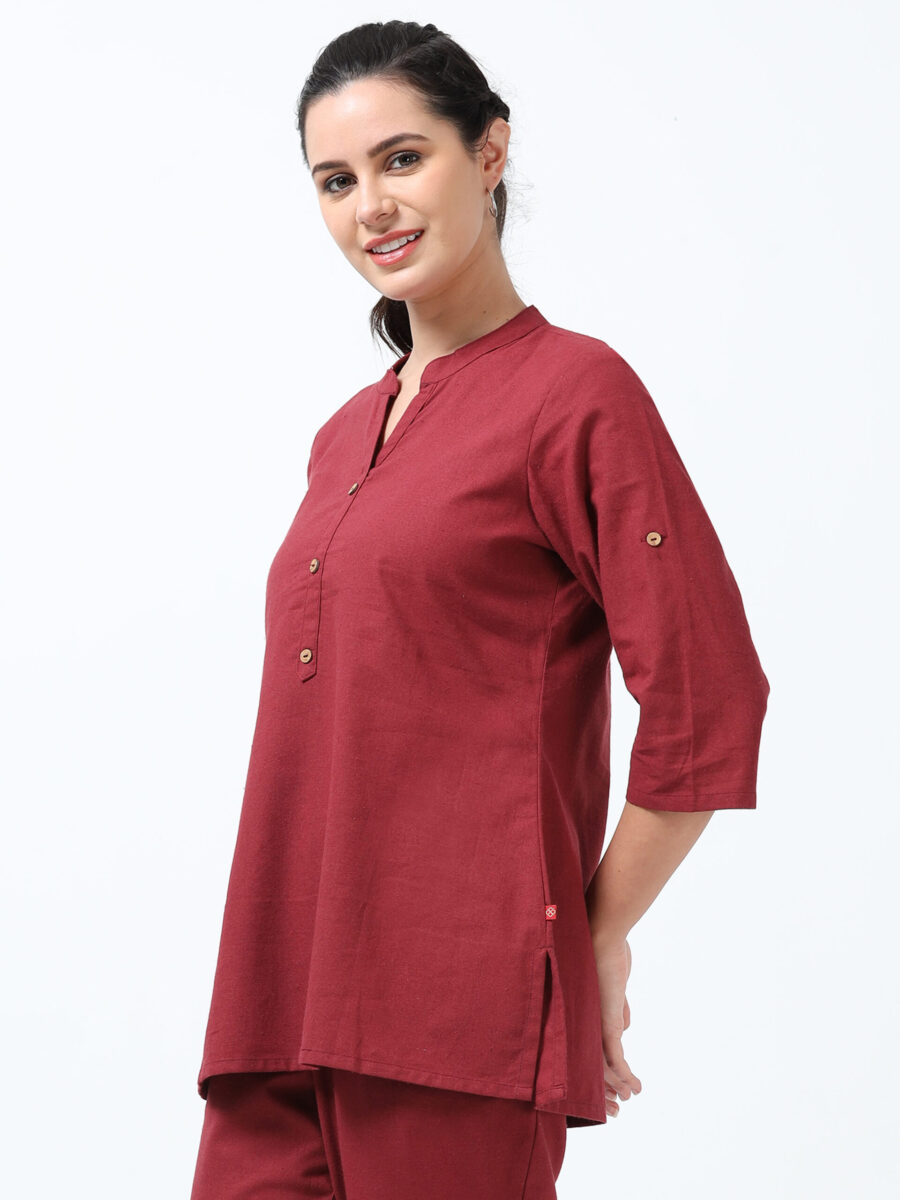 Marcia Maroon Solid Rayon Straight Kurti - Image 6
