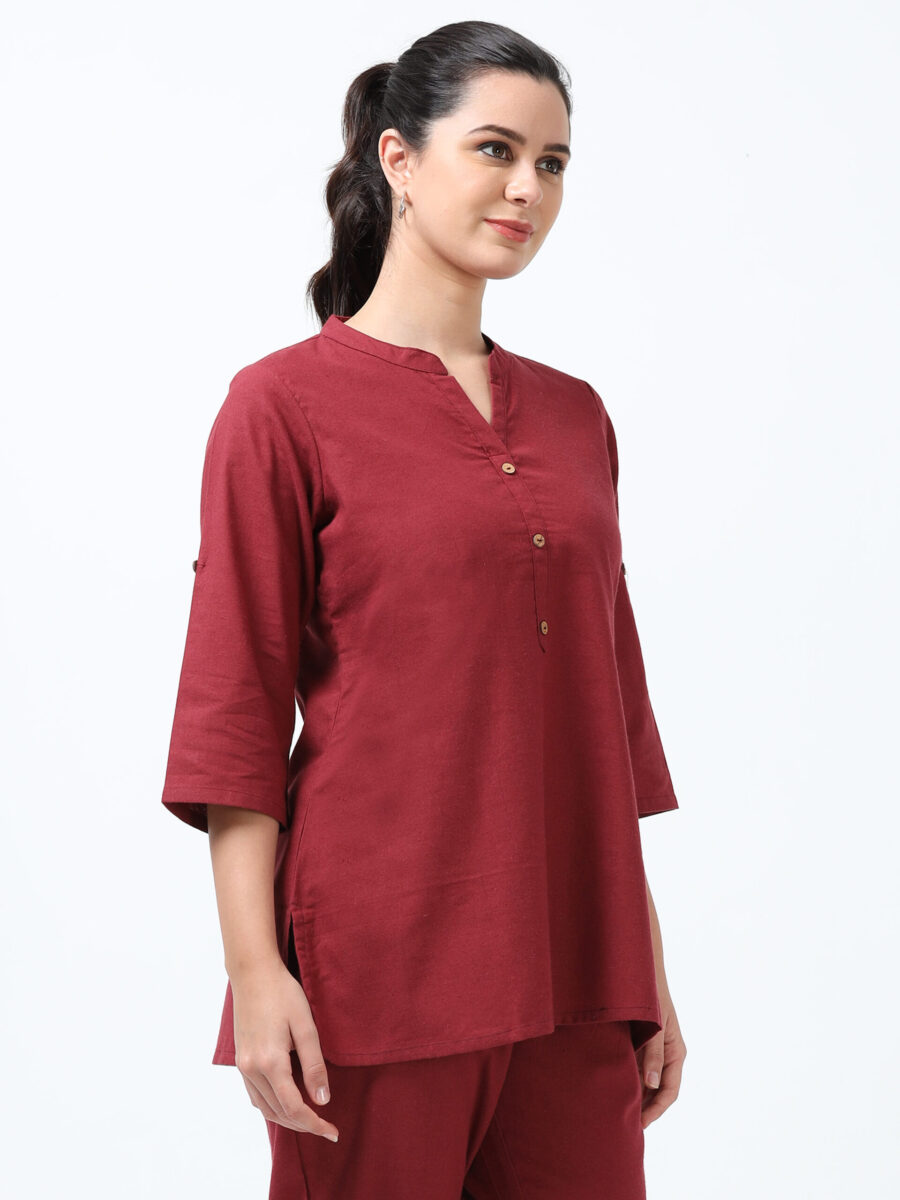 Marcia Maroon Solid Rayon Straight Kurti - Image 7