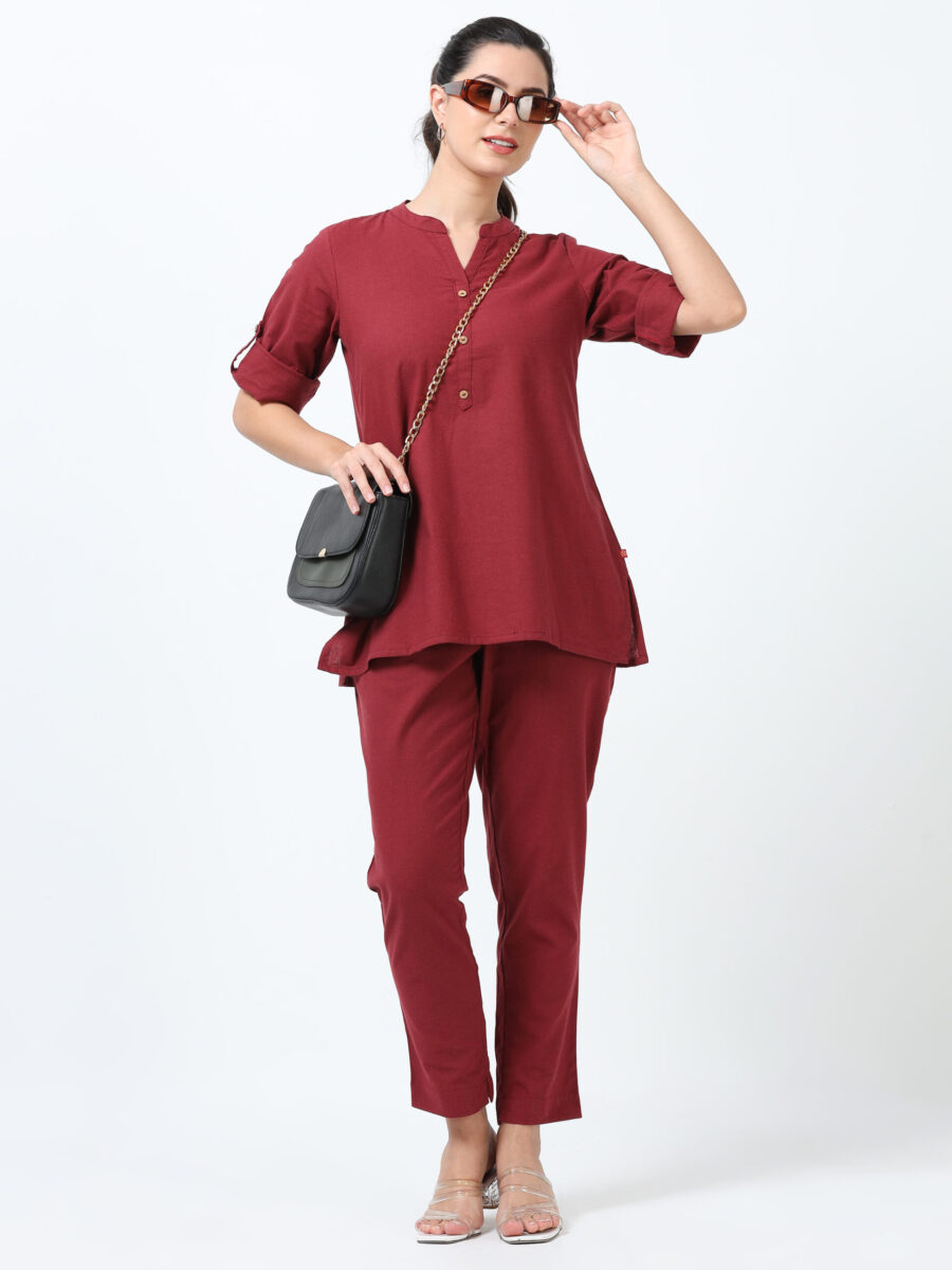 Marcia Maroon Solid Rayon Straight Kurti - Image 4