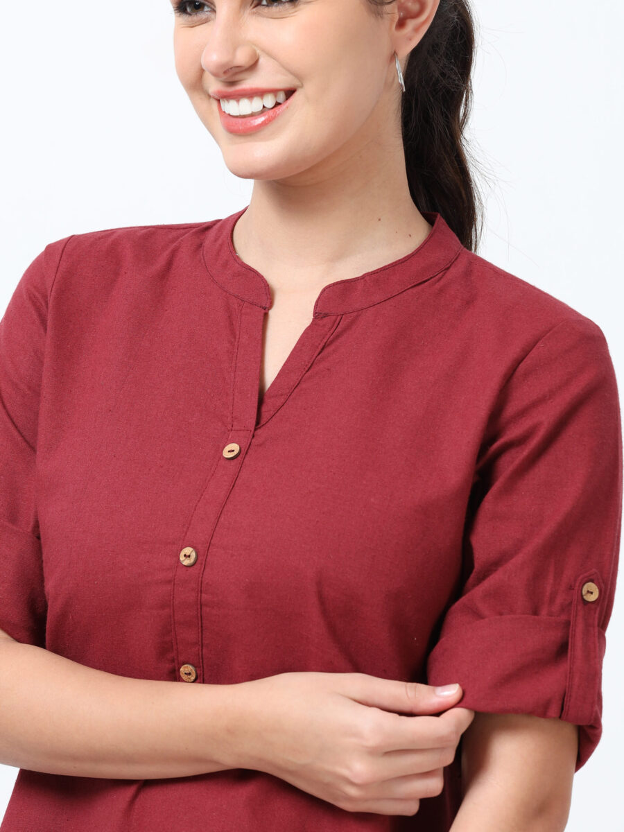 Marcia Maroon Solid Rayon Straight Kurti - Image 5