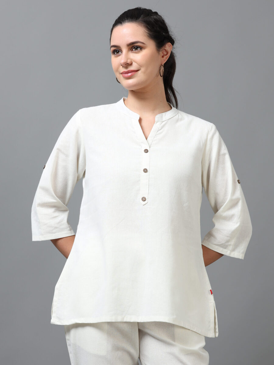 Marcia Off white Solid Rayon Straight Kurti