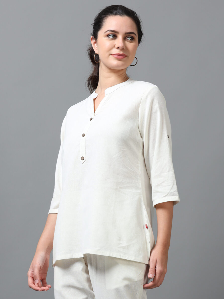 Marcia Off white Solid Rayon Straight Kurti - Image 3
