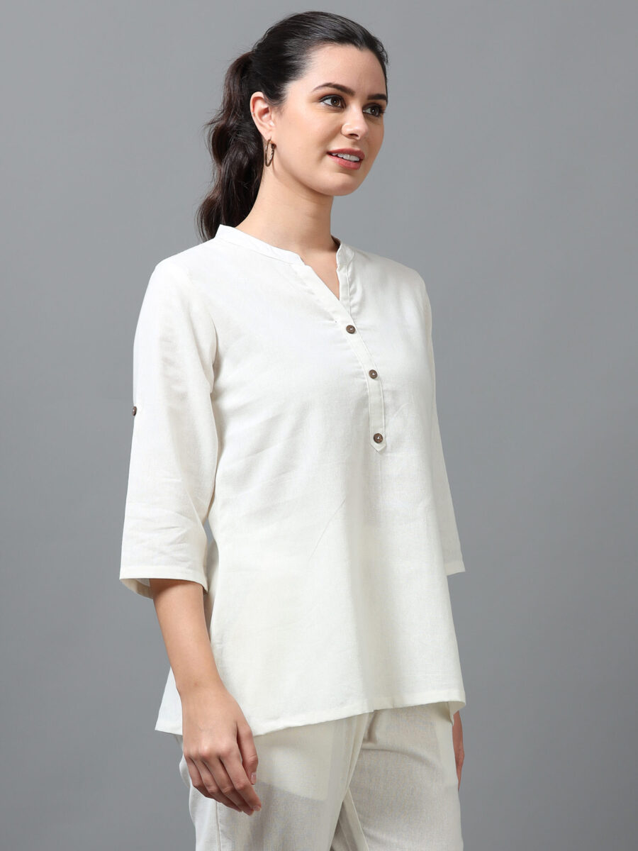 Marcia Off white Solid Rayon Straight Kurti - Image 5