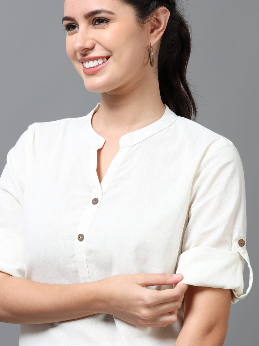 Marcia Off white Solid Rayon Straight Kurti - Image 4