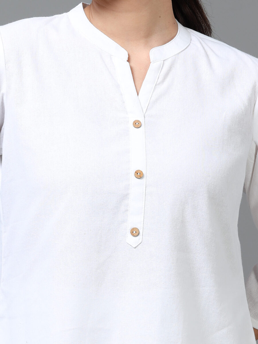 Marcia White Solid Rayon Straight Kurti - Image 2