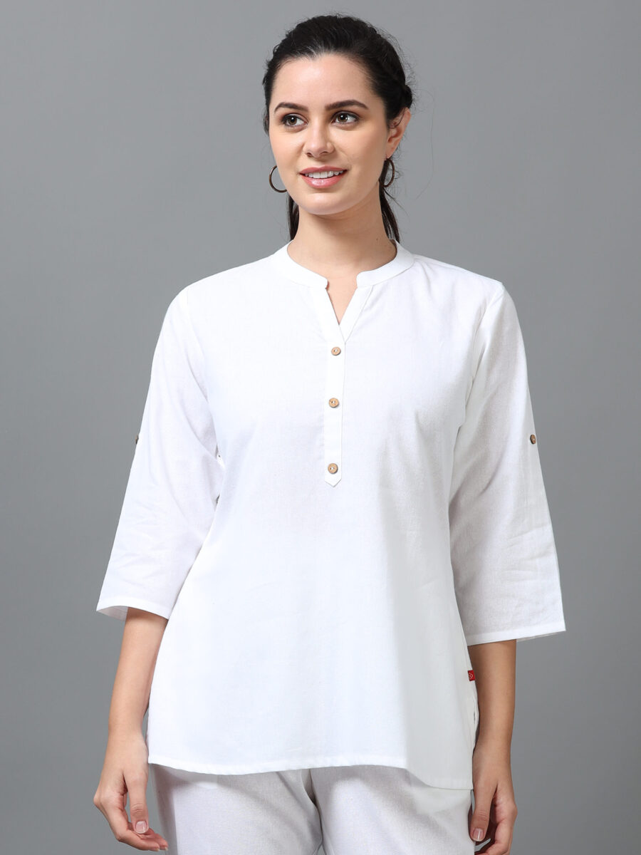 Marcia White Solid Rayon Straight Kurti