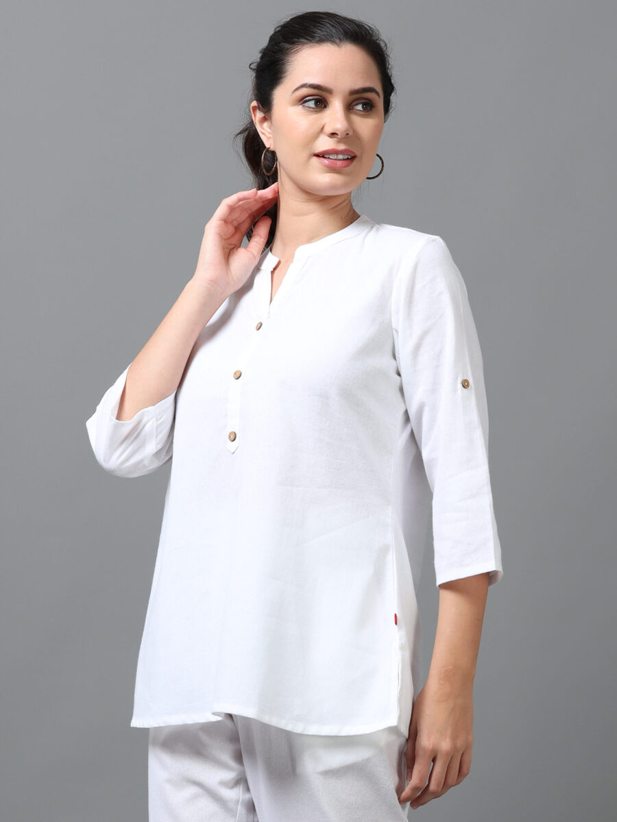 Marcia White Solid Rayon Straight Kurti - Image 7