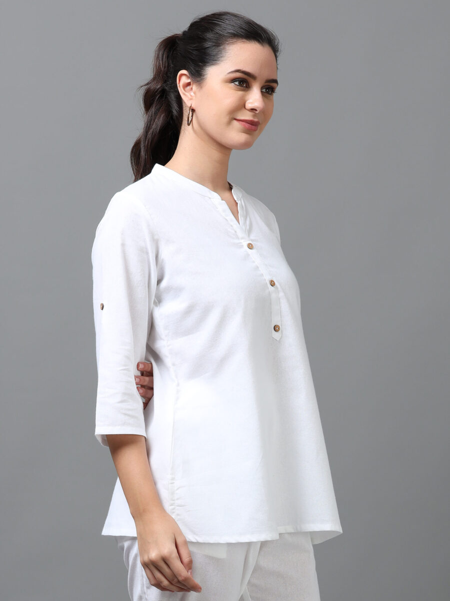 Marcia White Solid Rayon Straight Kurti - Image 6