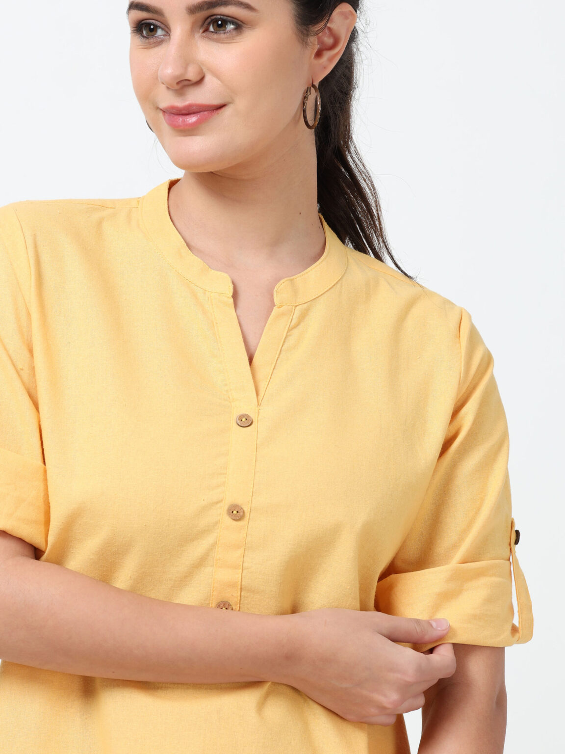 Marcia Yellow Solid Rayon Straight Kurti - Image 6