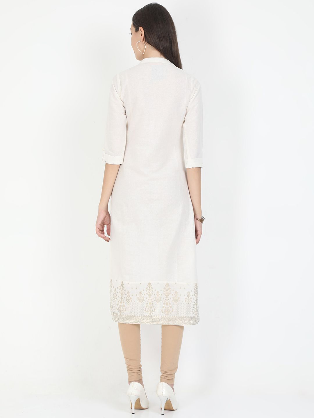 Marcia white printed rayon Long Kurta - Image 3