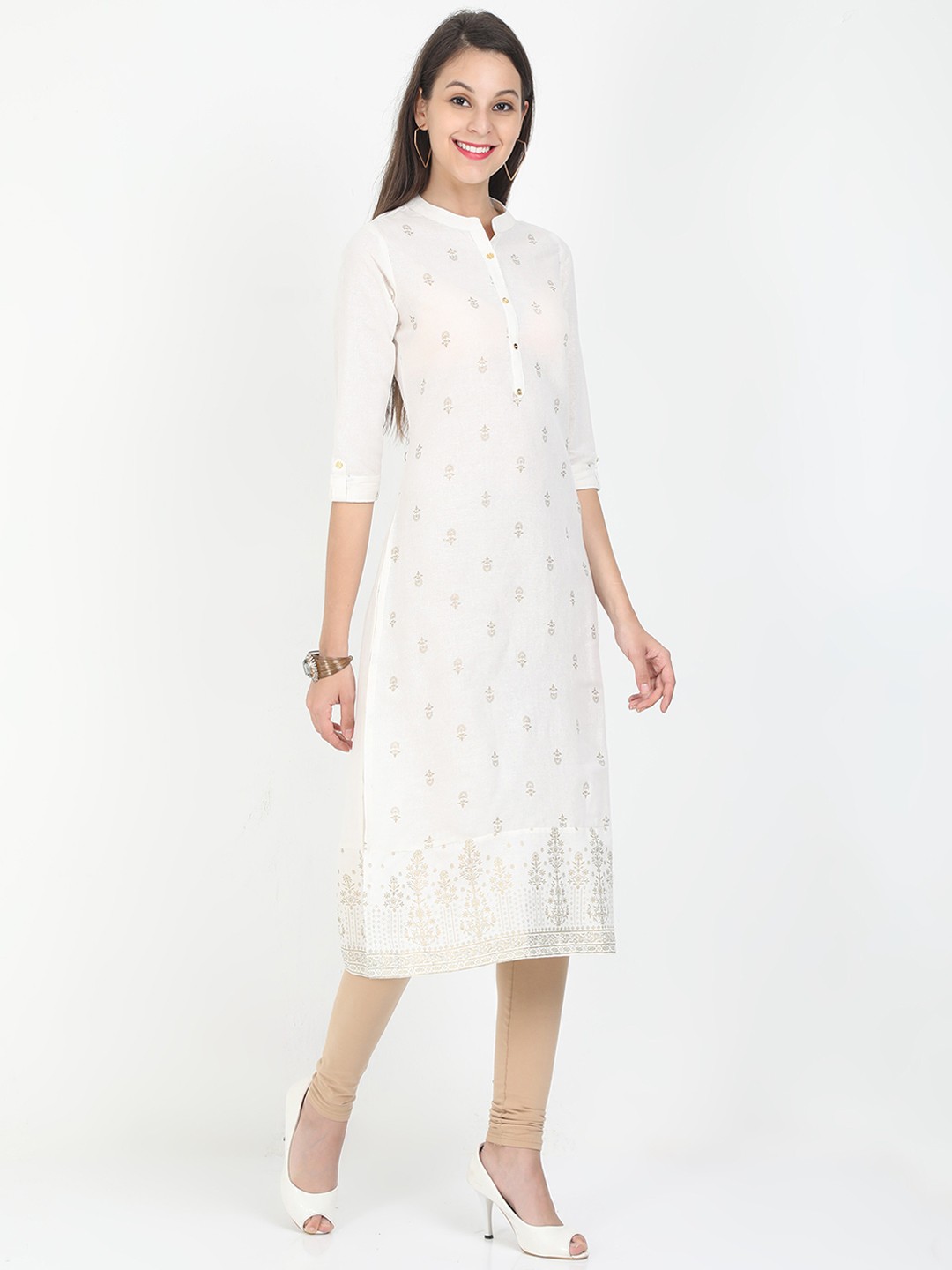 Marcia white printed rayon Long Kurta - Image 5